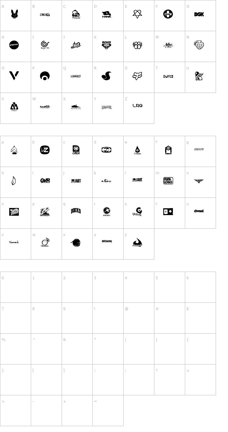 Character Map logoskate 2.0 Font