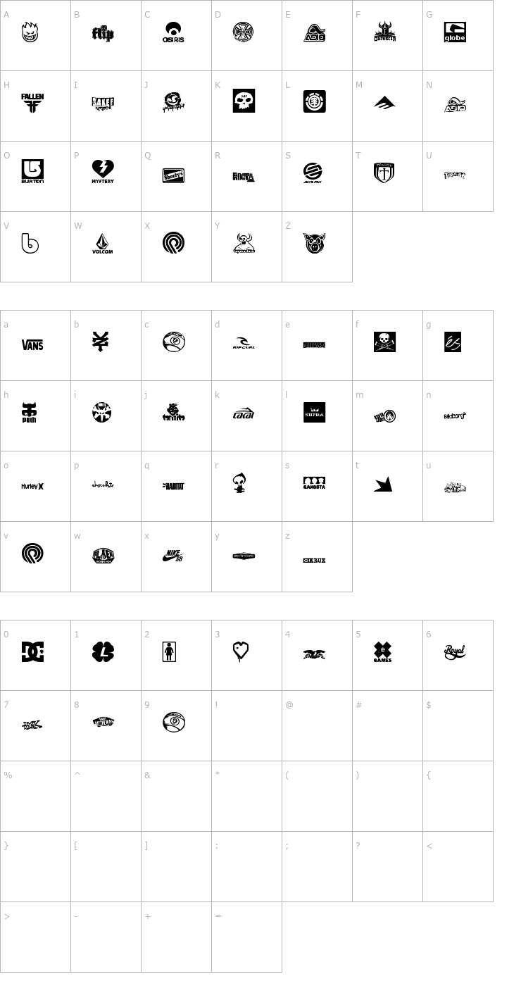 Character Map logoskate Font