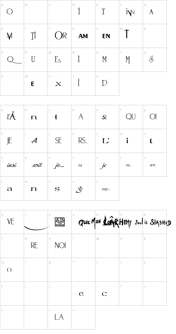 Character Map LogosMylËneFarmerRegular Font