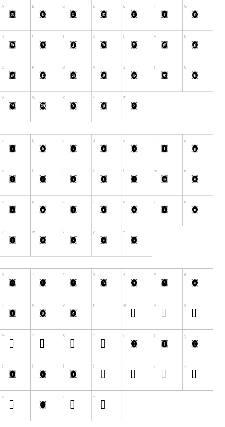 Character Map Looking Glass Font