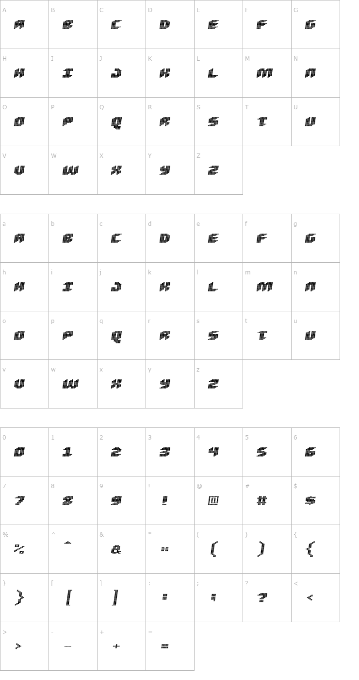 Character Map Loud noise Skew Font