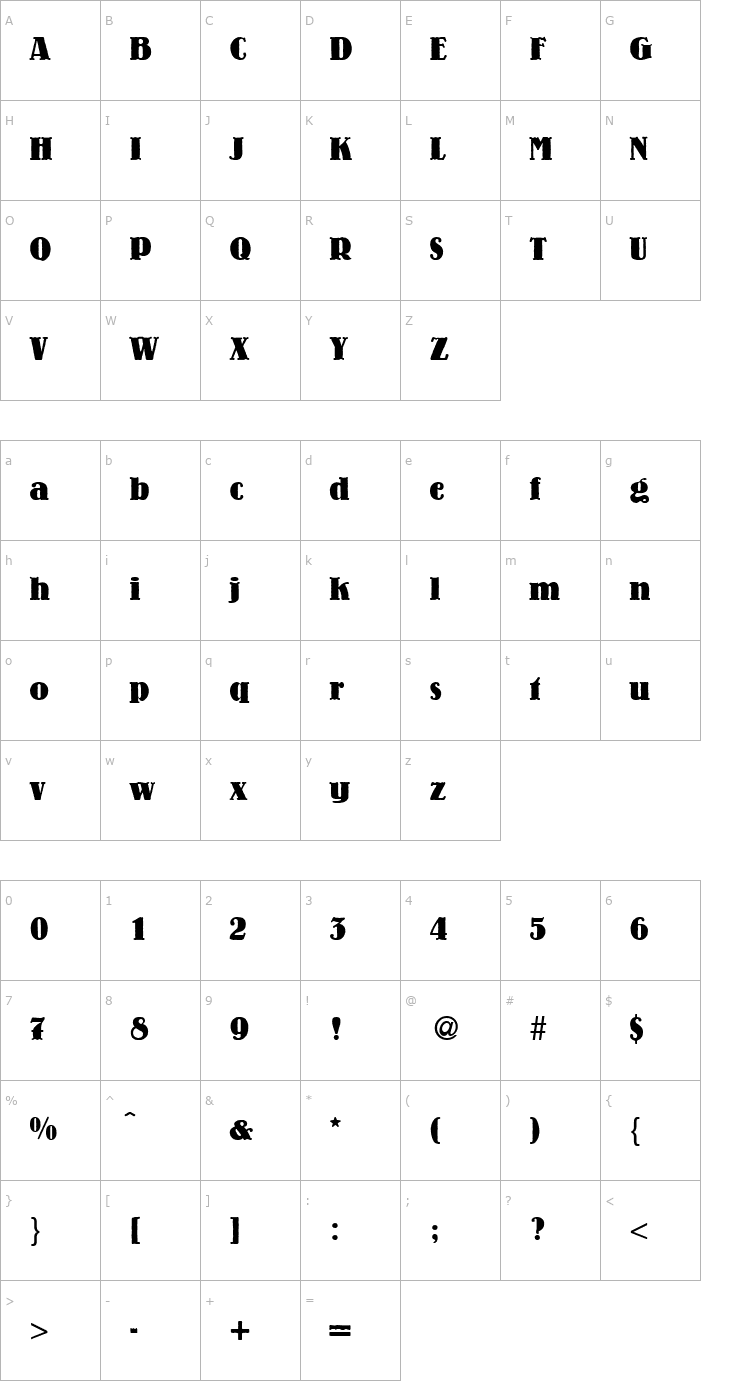 Character Map Louis-Bold Font