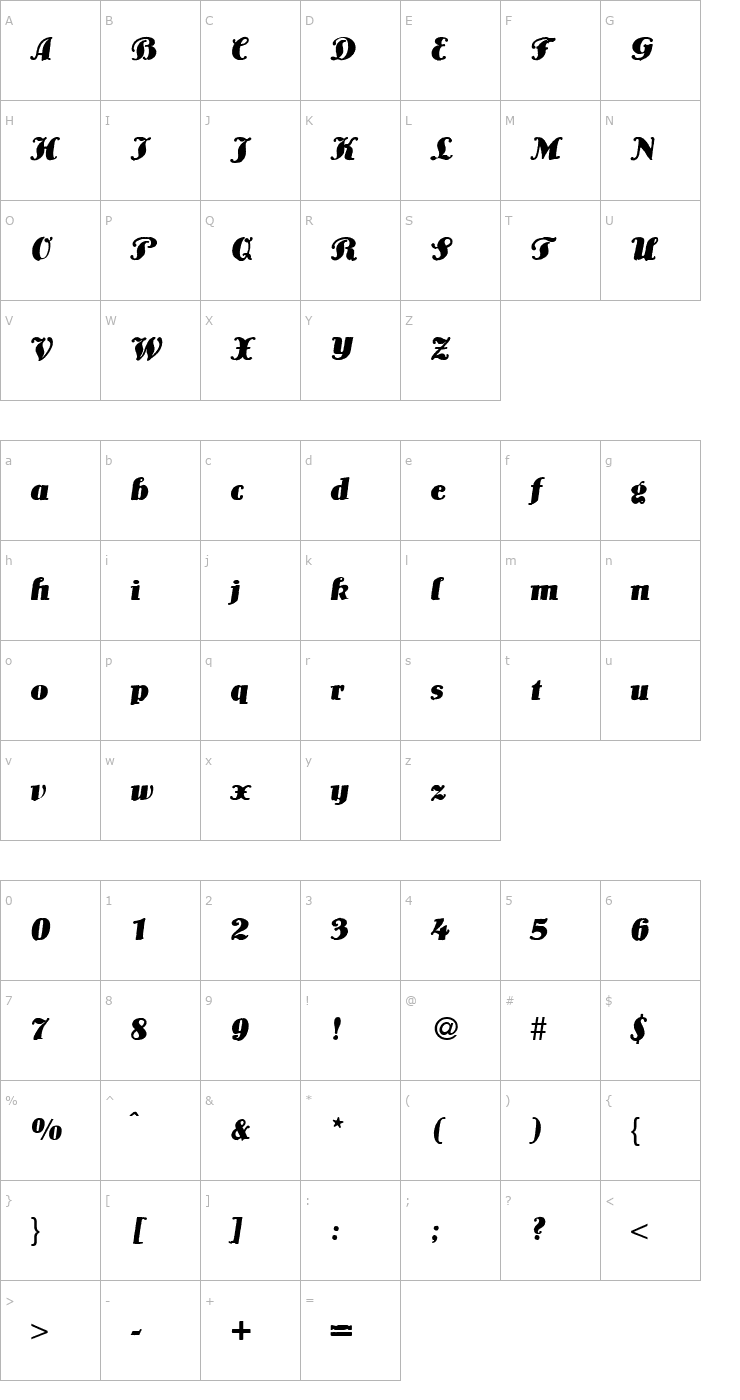 Character Map Louis-BoldItalic Font