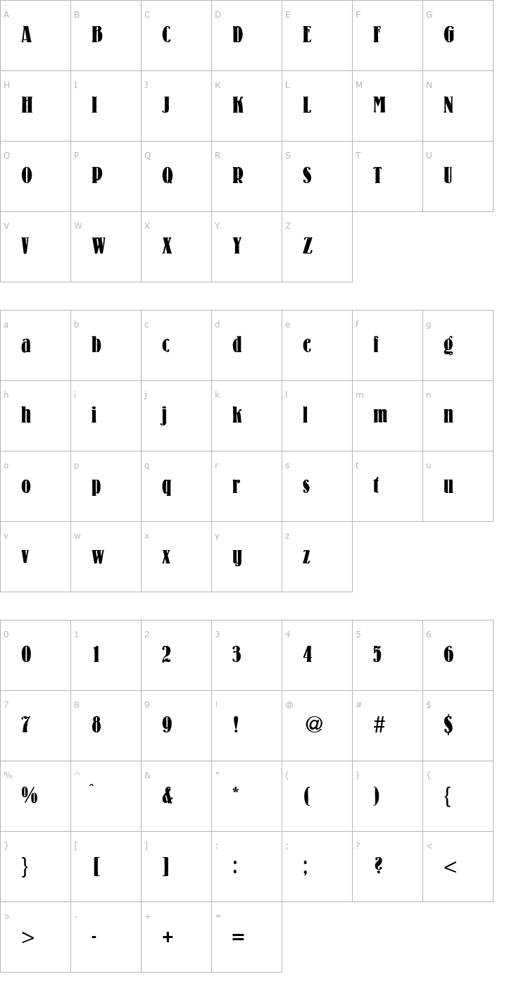 Character Map LouisCond-Bold Font