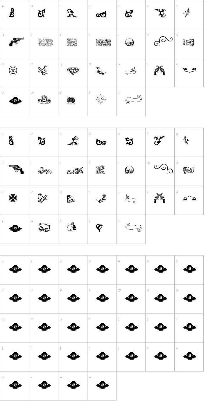 Character Map LT Sweet Nothings Font