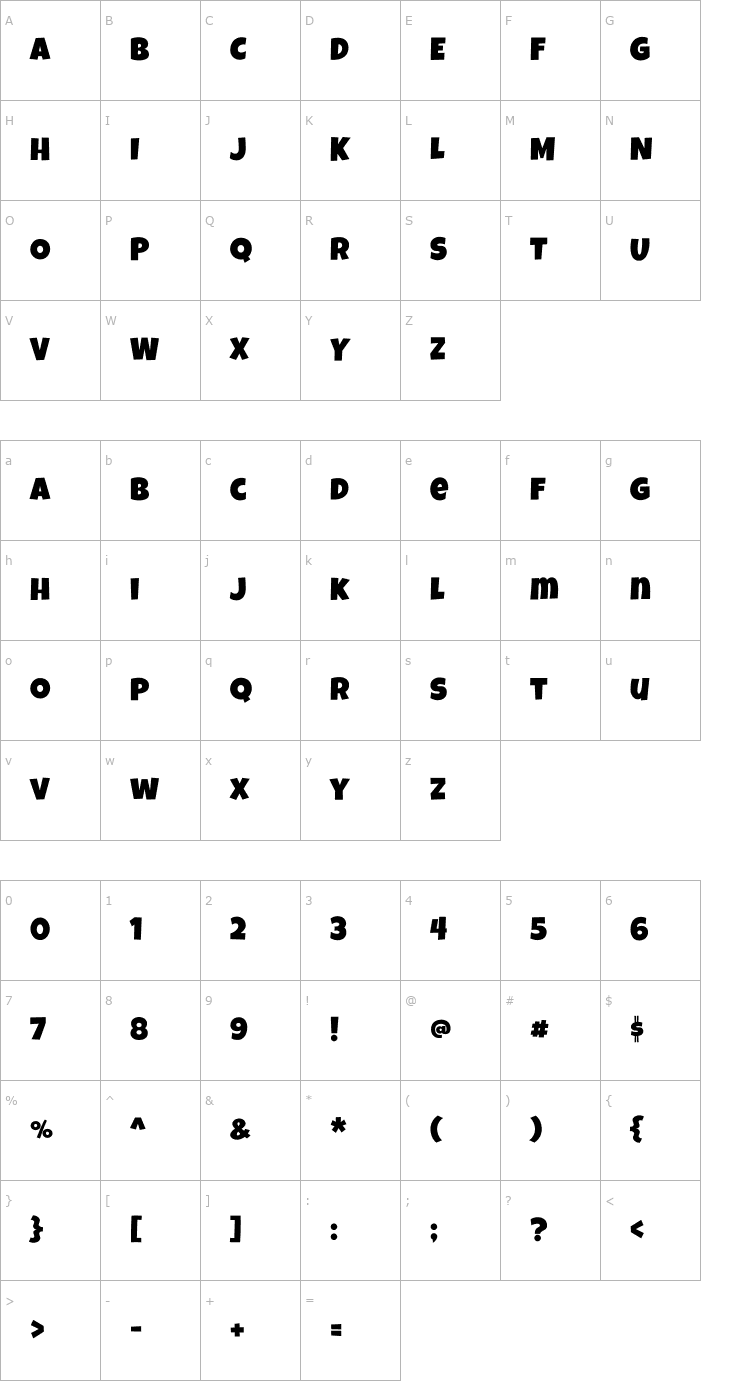 Character Map Luckiest Guy Font