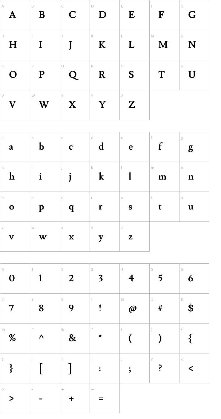 Character Map Lusitana Bold Font