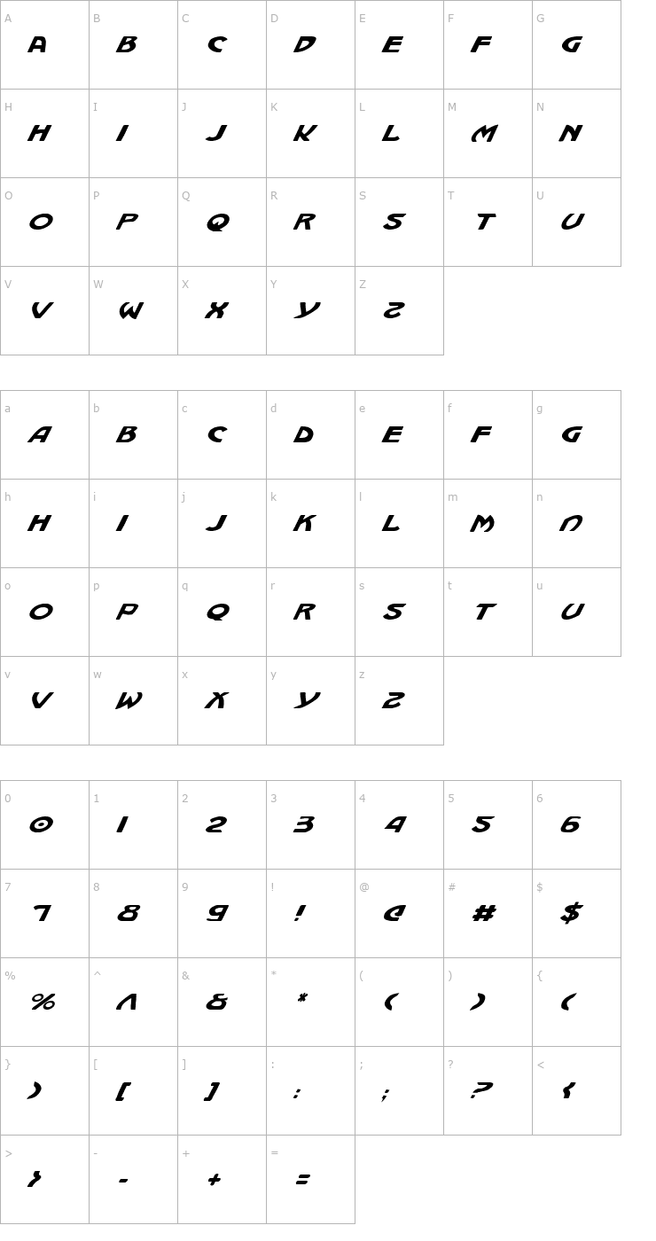 Character Map Machiavelli Italic Font