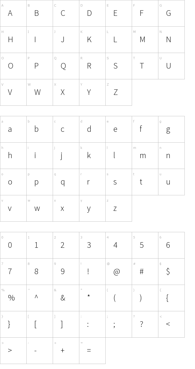 Character Map Mada Light Font