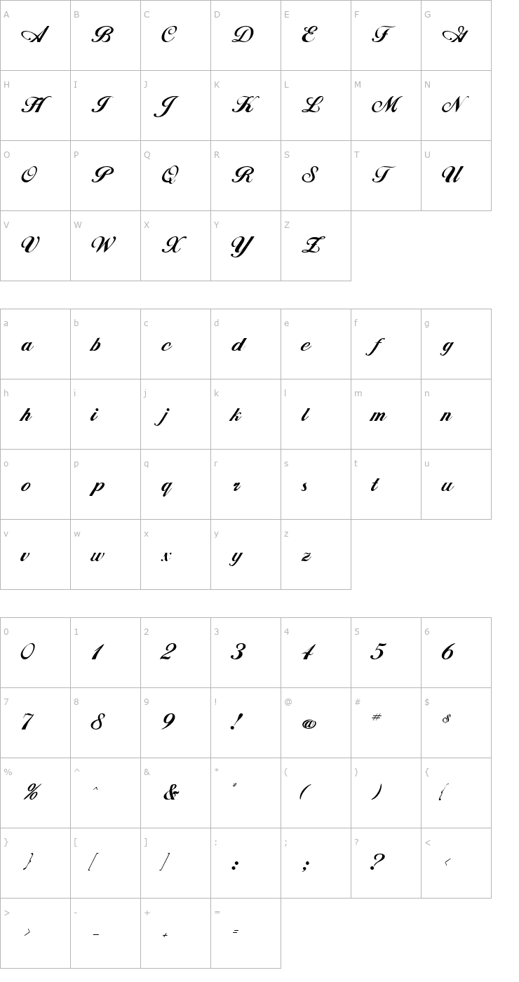 Character Map MagellanScriptSSK Font