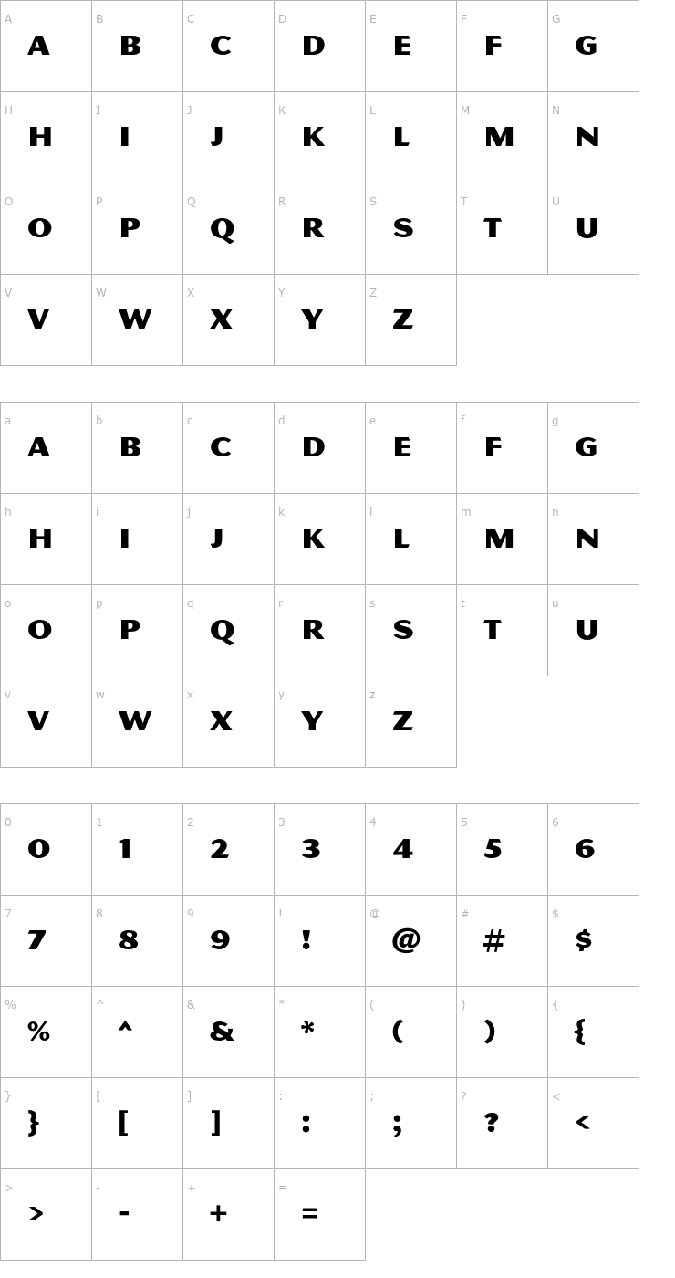 Character Map MagnesiumMVBStd Font