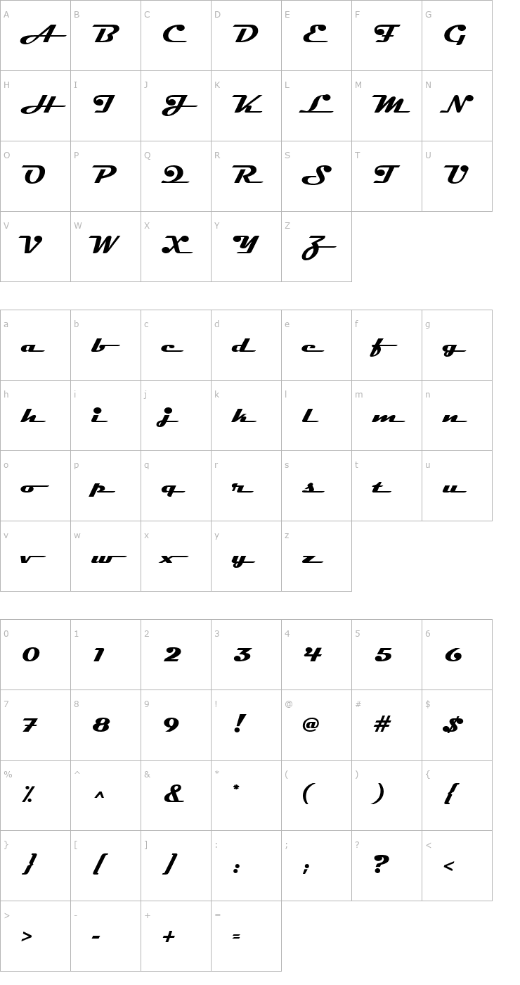 Character Map Magneto Bold Extended Font