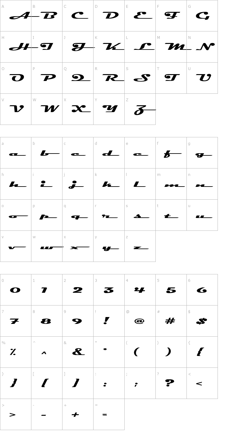 Character Map Magneto-SuperBoldExtended Font