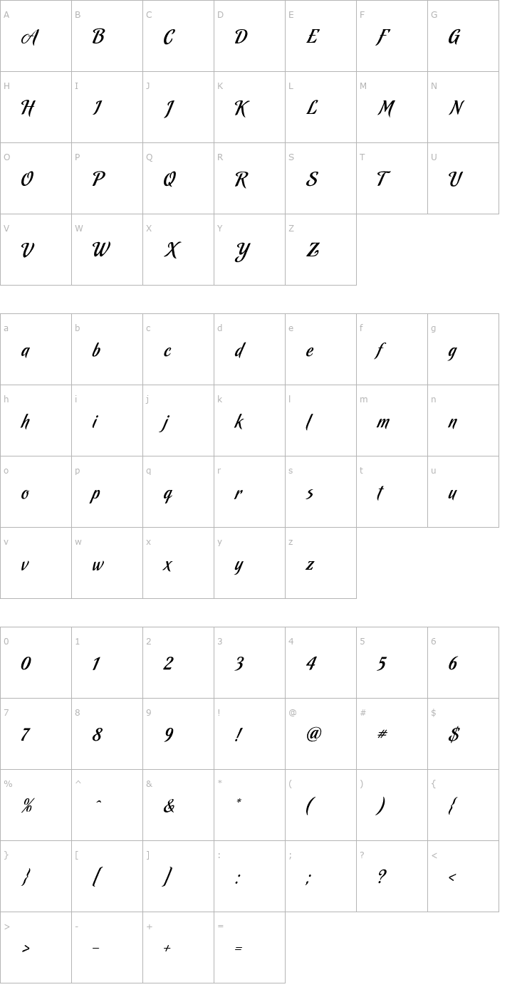 Character Map Malbeck-Alternate Font