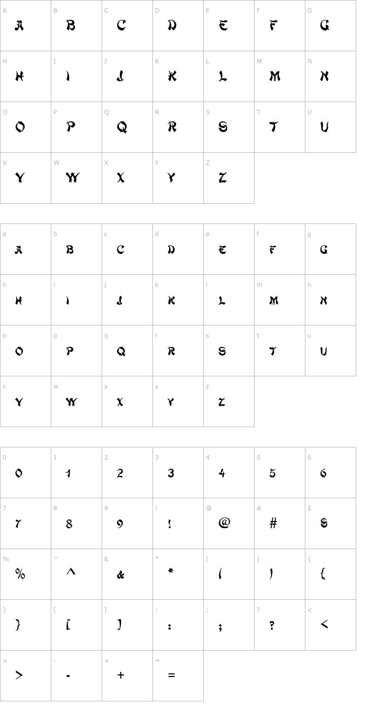 Character Map Mandarin_Becker_Caps Font