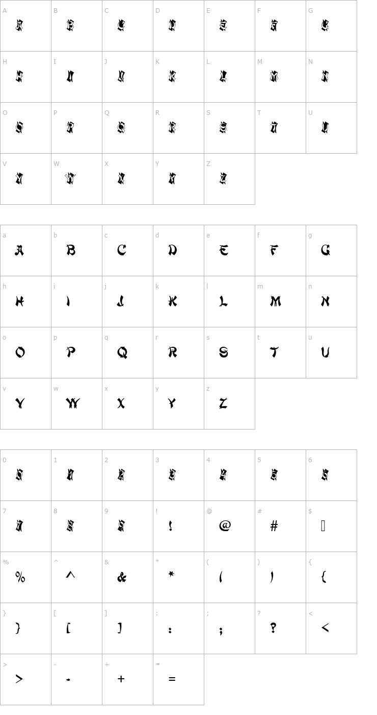 Character Map Mandarin_Becker_Initials Font