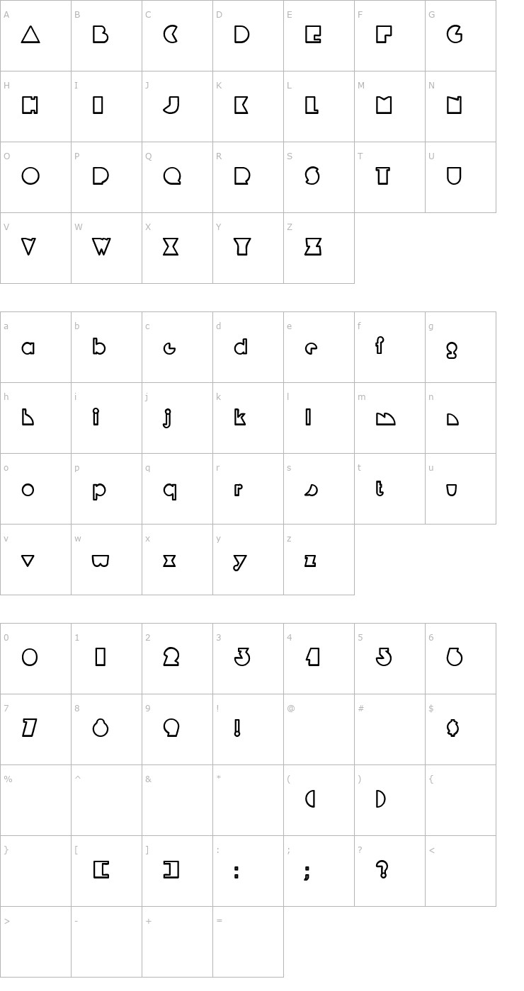 Character Map MandrelOutline Bold Font