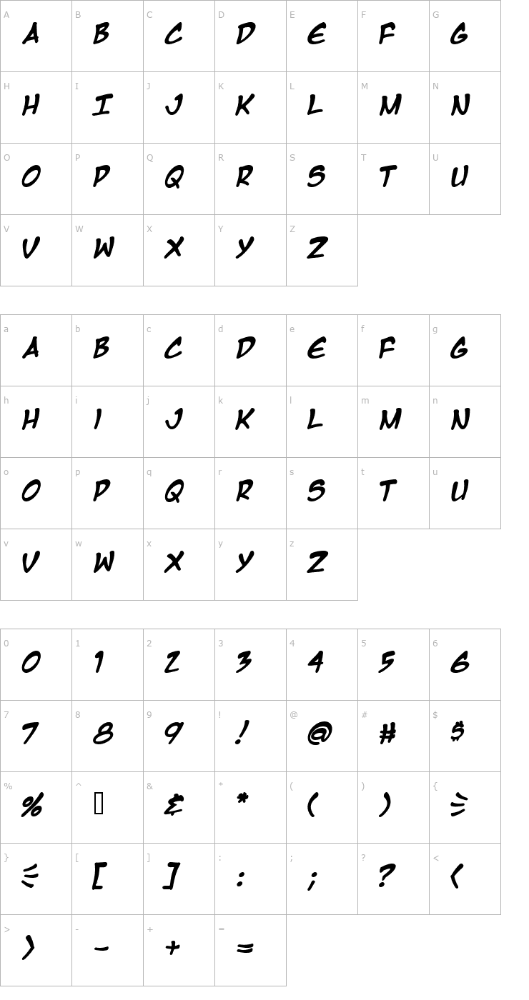 Character Map Manga Temple Bold Font