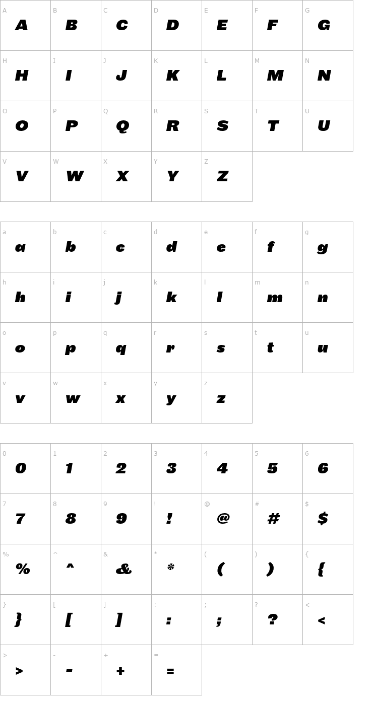 Character Map Maple-BlackItalic Font