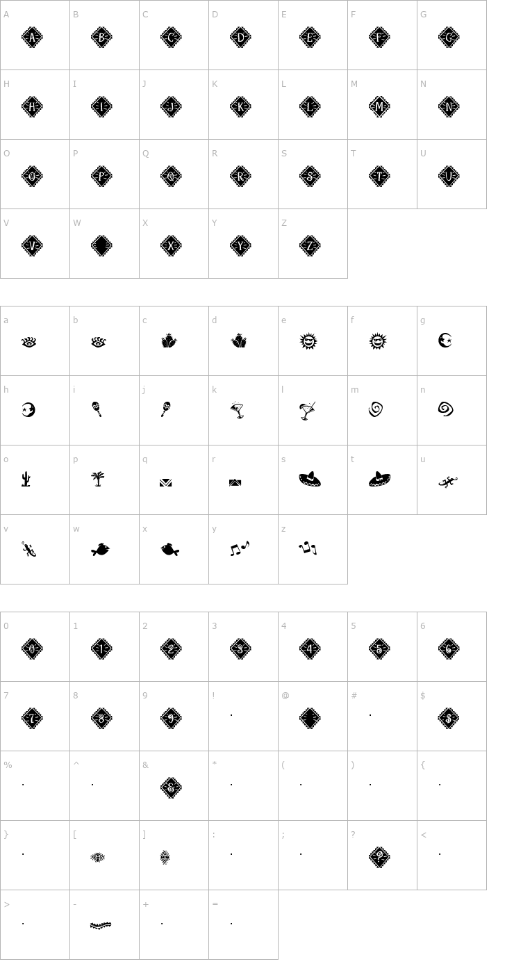 Character Map Maraca Extras Regular Font