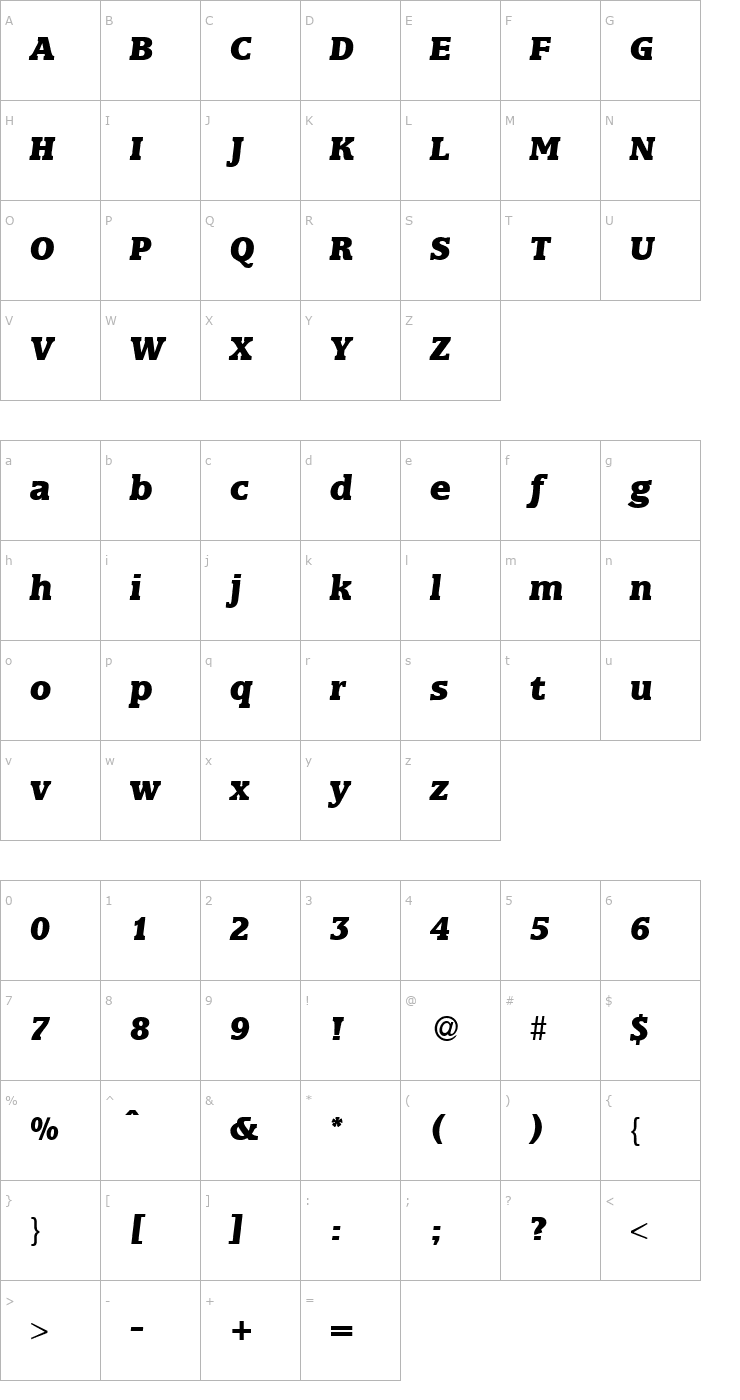 Character Map MarburgExtrabold-RegularItalic Font