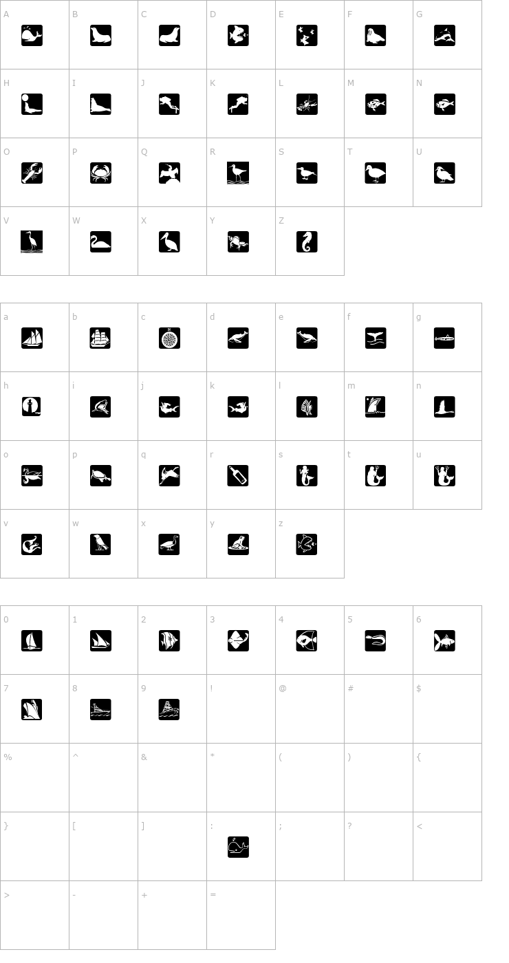 Character Map Maritime Reversed Font