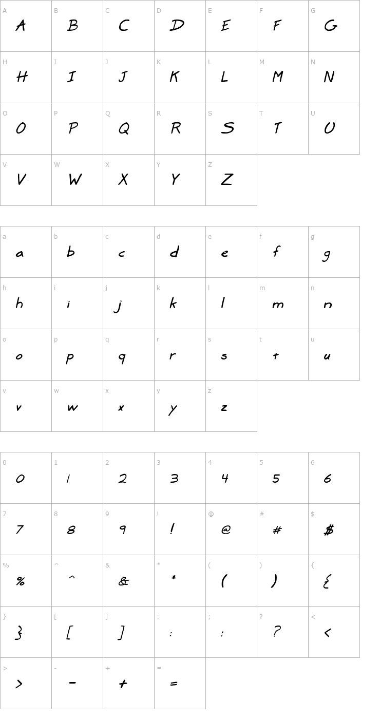 Character Map Marker SD Italic Font