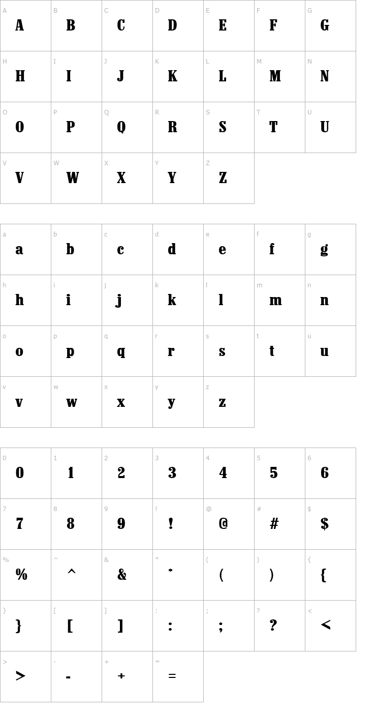 Character Map MarlboroWide Regular Font