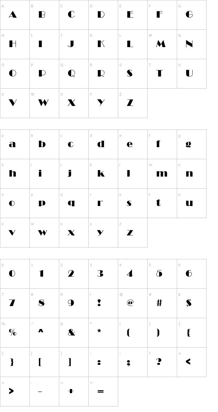 Character Map Marquee Regular Font