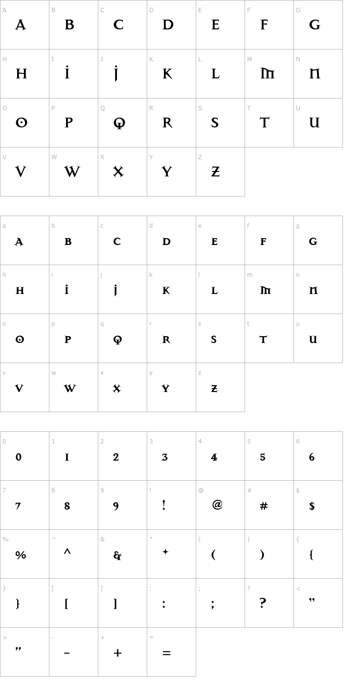 Character Map MasonSerifAlternateBold Font