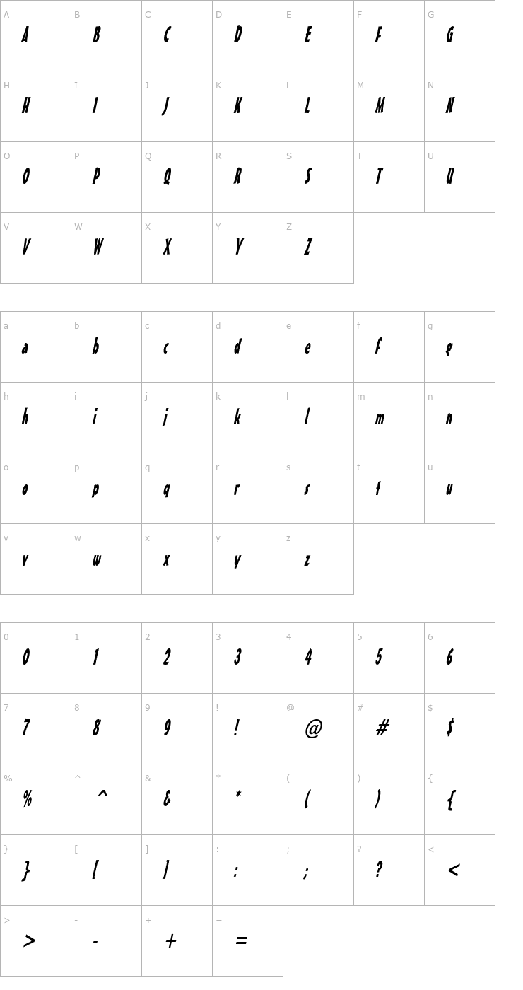 Character Map Massey Thin Italic Font