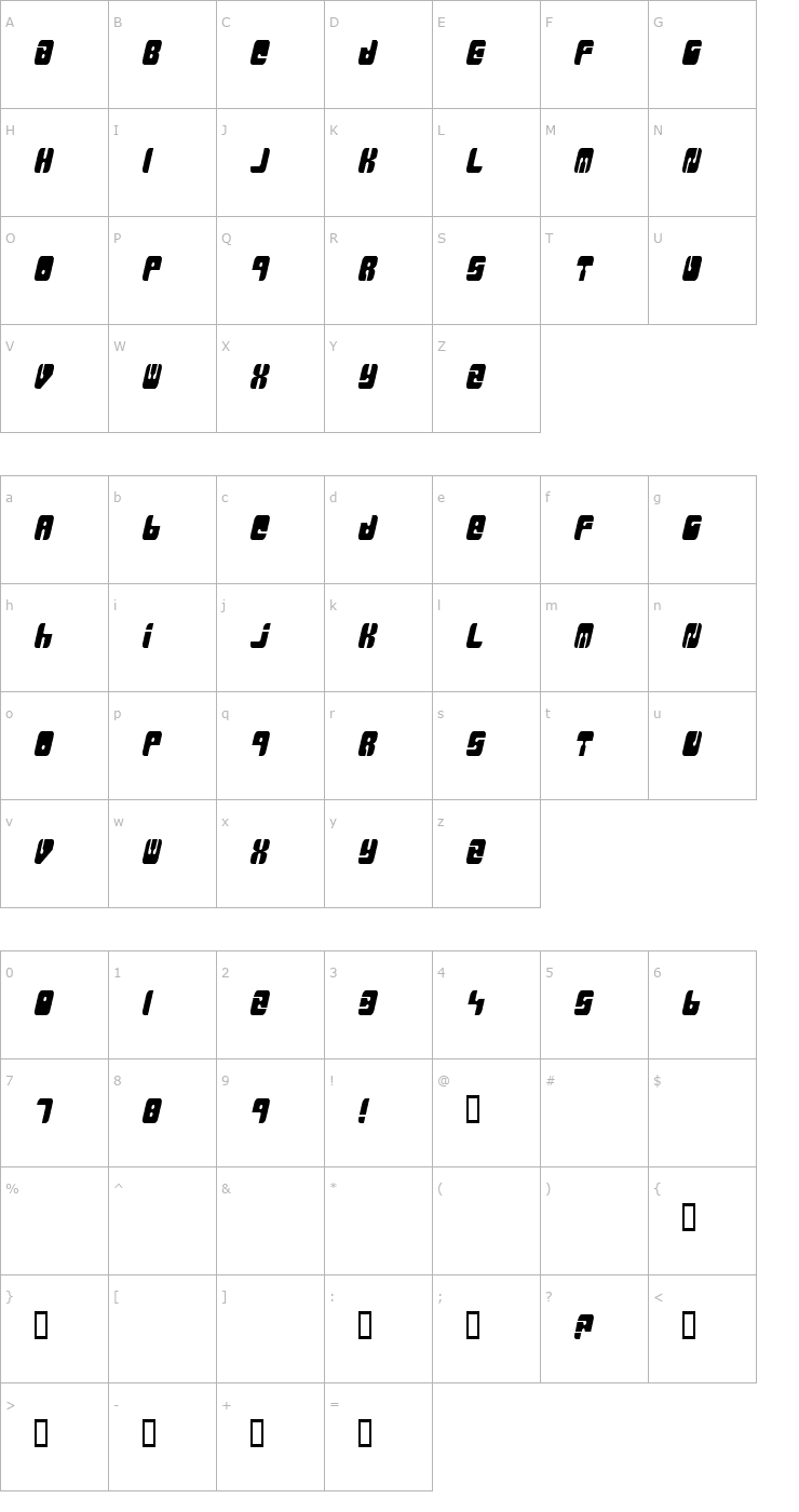 Character Map MassiveRetaliation TR Font