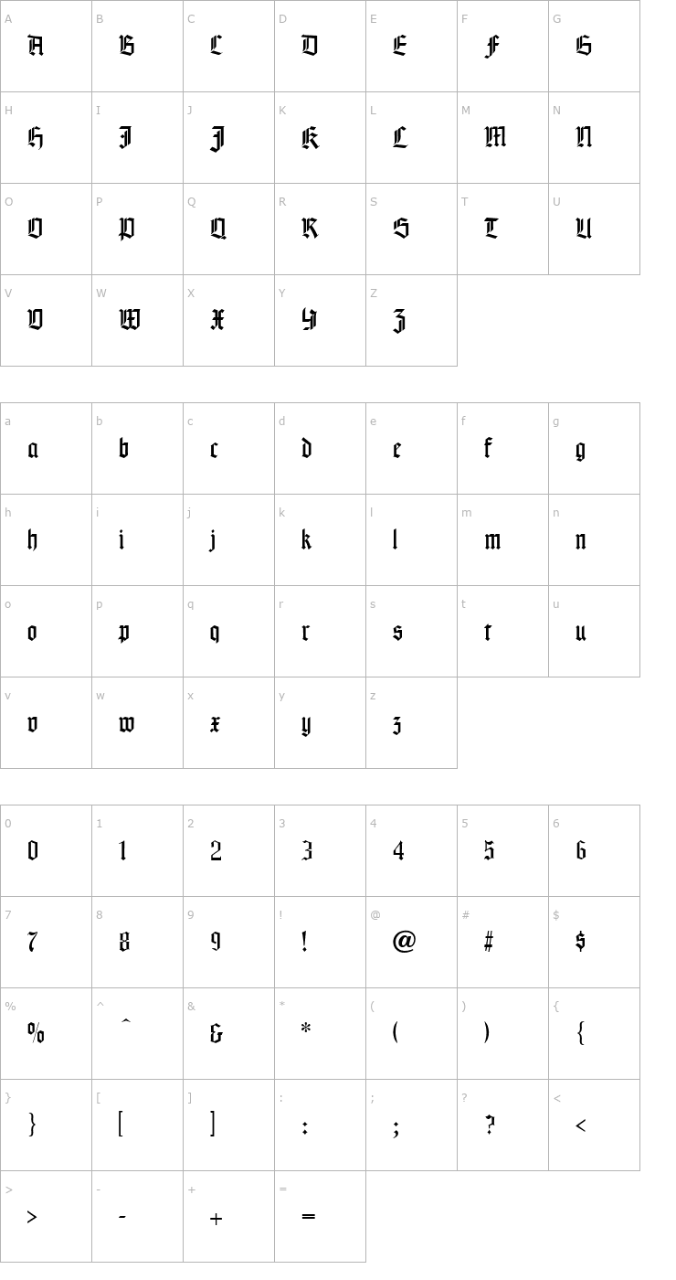 Character Map Matrix Normal Font