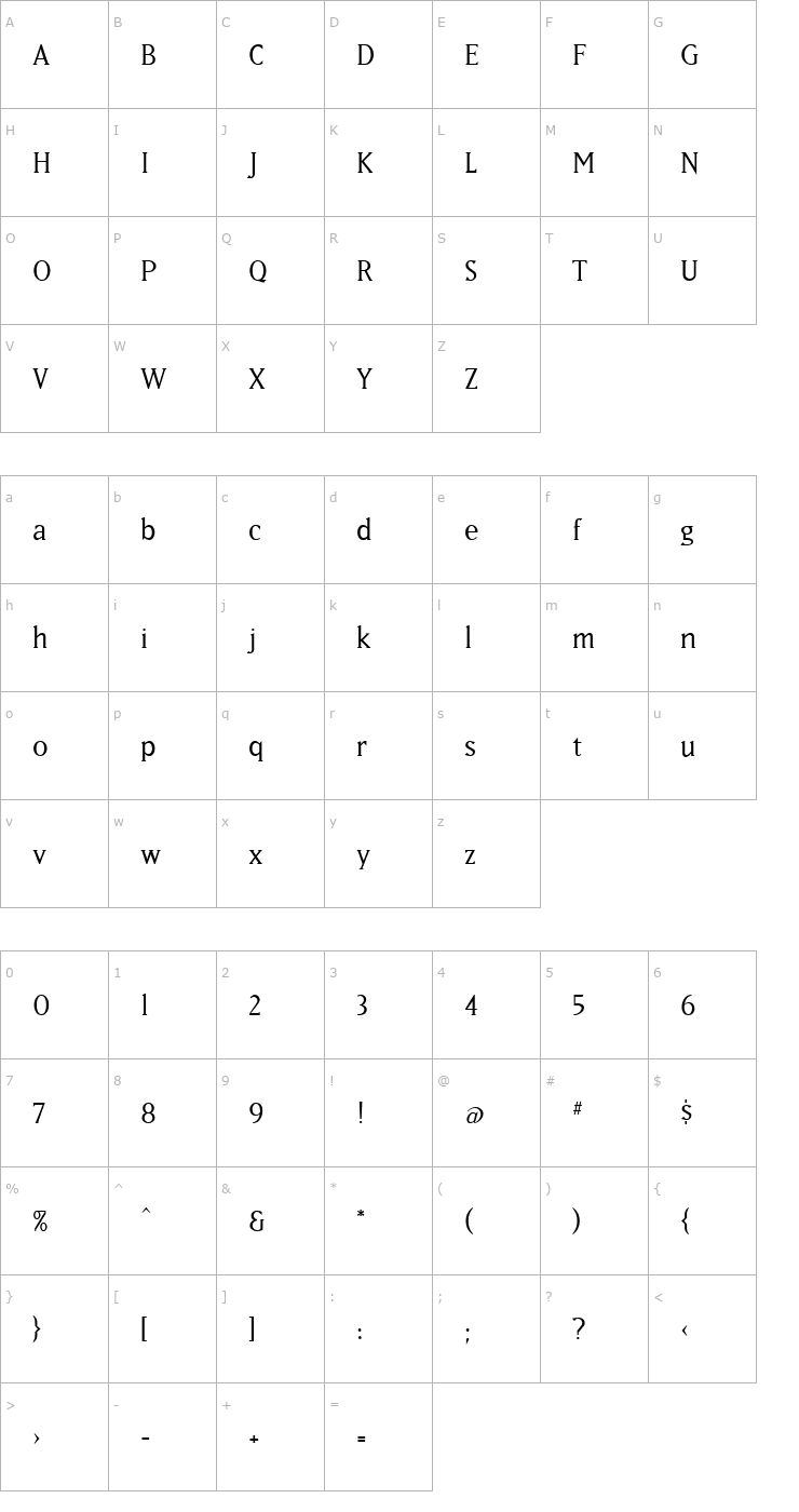 Character Map MatrixBookLining Regular Font