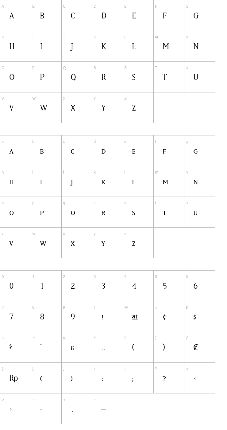 Character Map MatrixBookSmallCaps Font