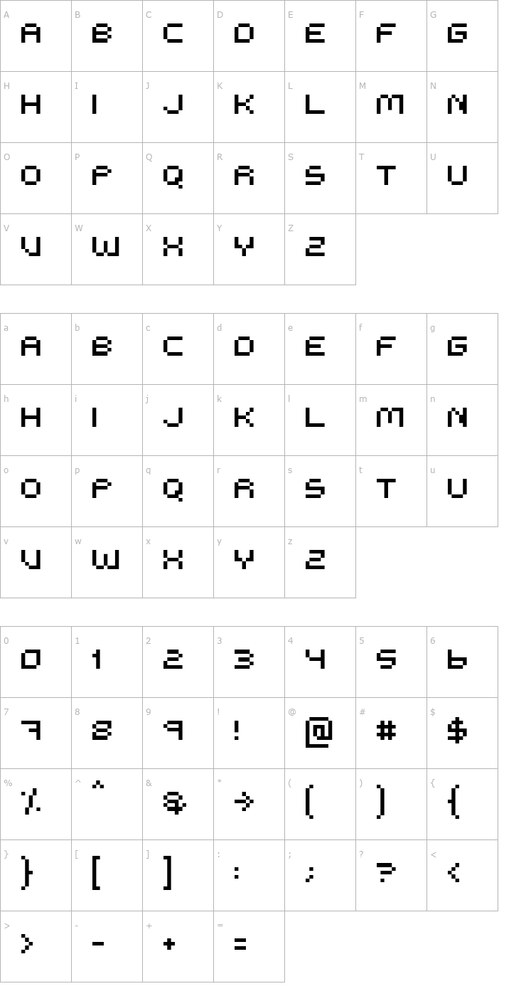 Character Map Me Too Pixzi Font