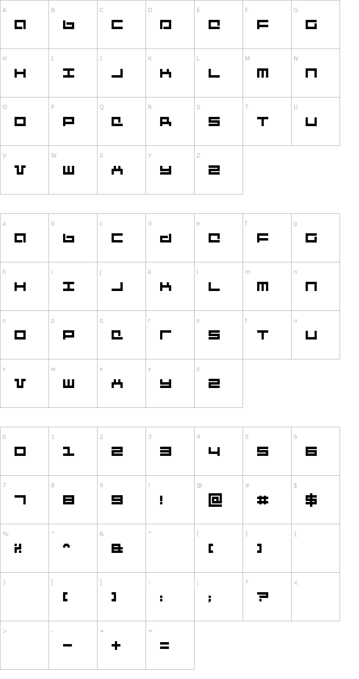 Character Map Mecha by Captain Falcon Font