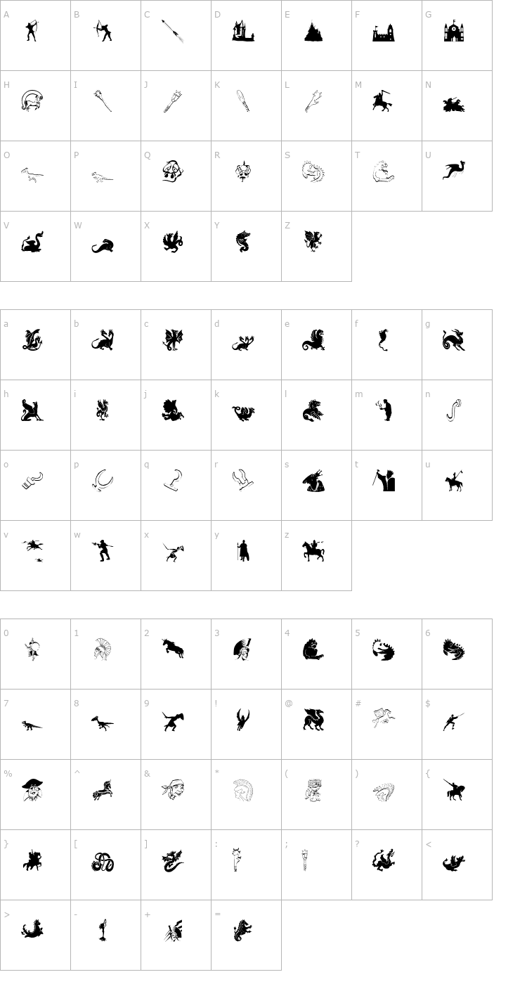 Character Map Mediaeval Bats Font