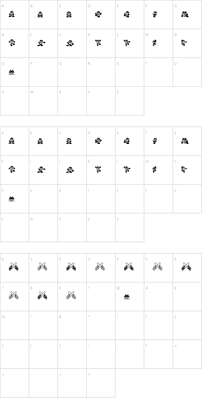 Character Map MegaMan . TheMang Font