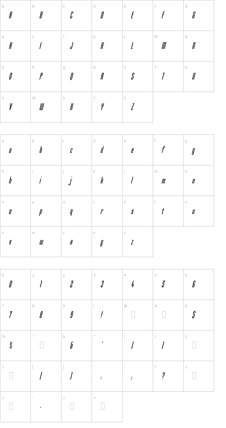 Character Map MekanikItalicPlain Font