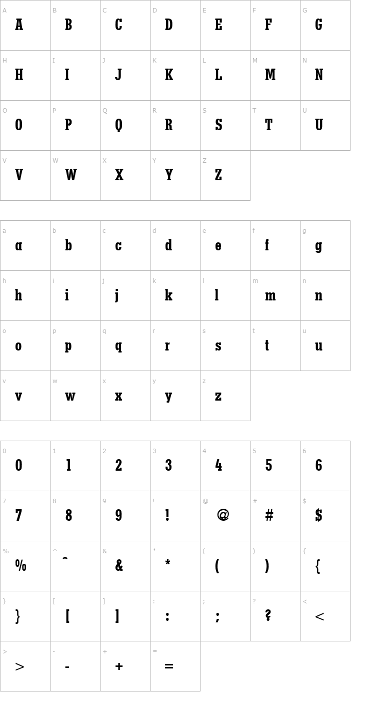 Character Map MesaCond-Bold Font