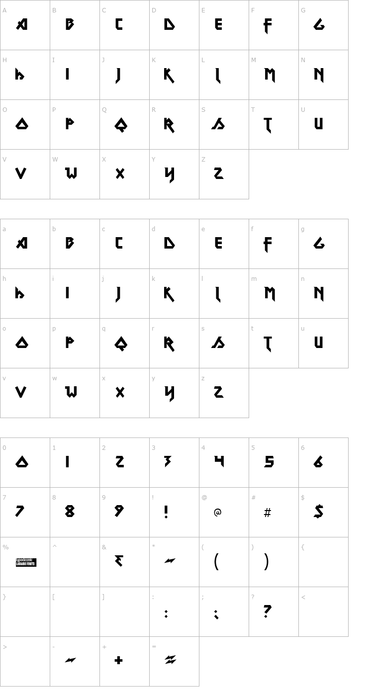 Character Map Metal Lord Font