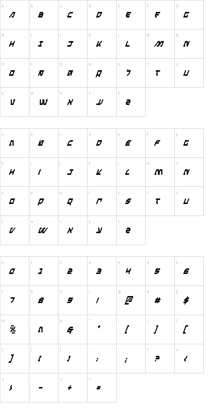 Character Map Metal Storm Condensed Italic Font