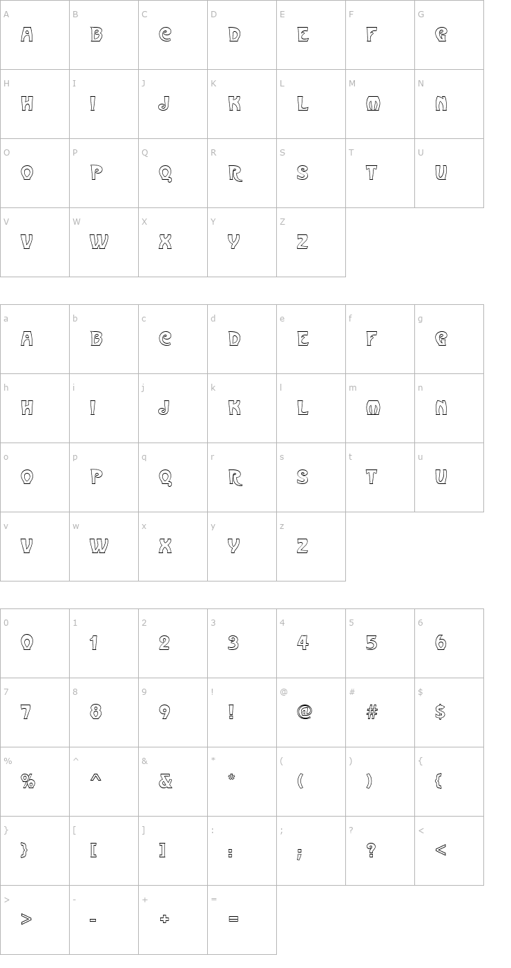 Character Map Metropolitaines_Becker_Outline Font