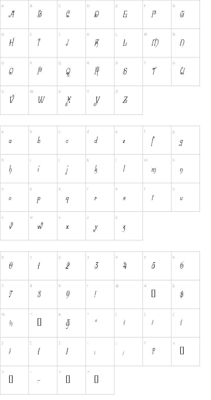 Character Map MexacaliCondensed Italic Font