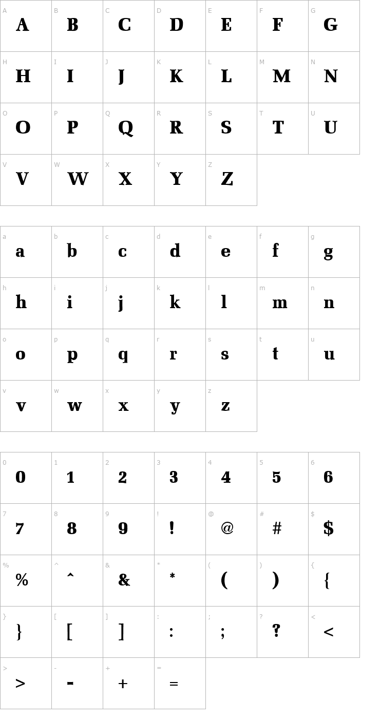 Character Map Mezzo Bold Font