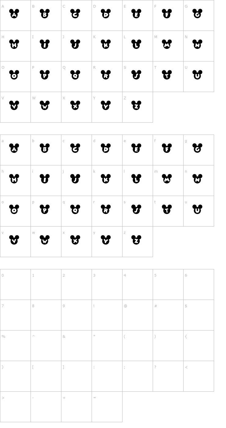 Character Map Mickey Ears Font