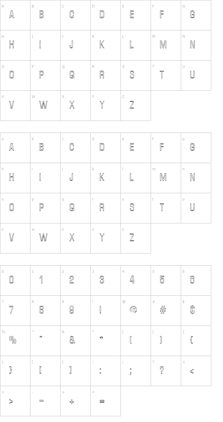 Character Map Micro Technic Condensed Outline Regular Font