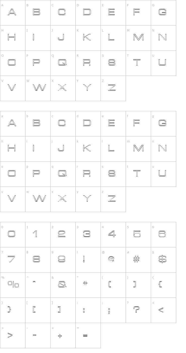 Character Map Micro Technic Extended Outline Regular Font