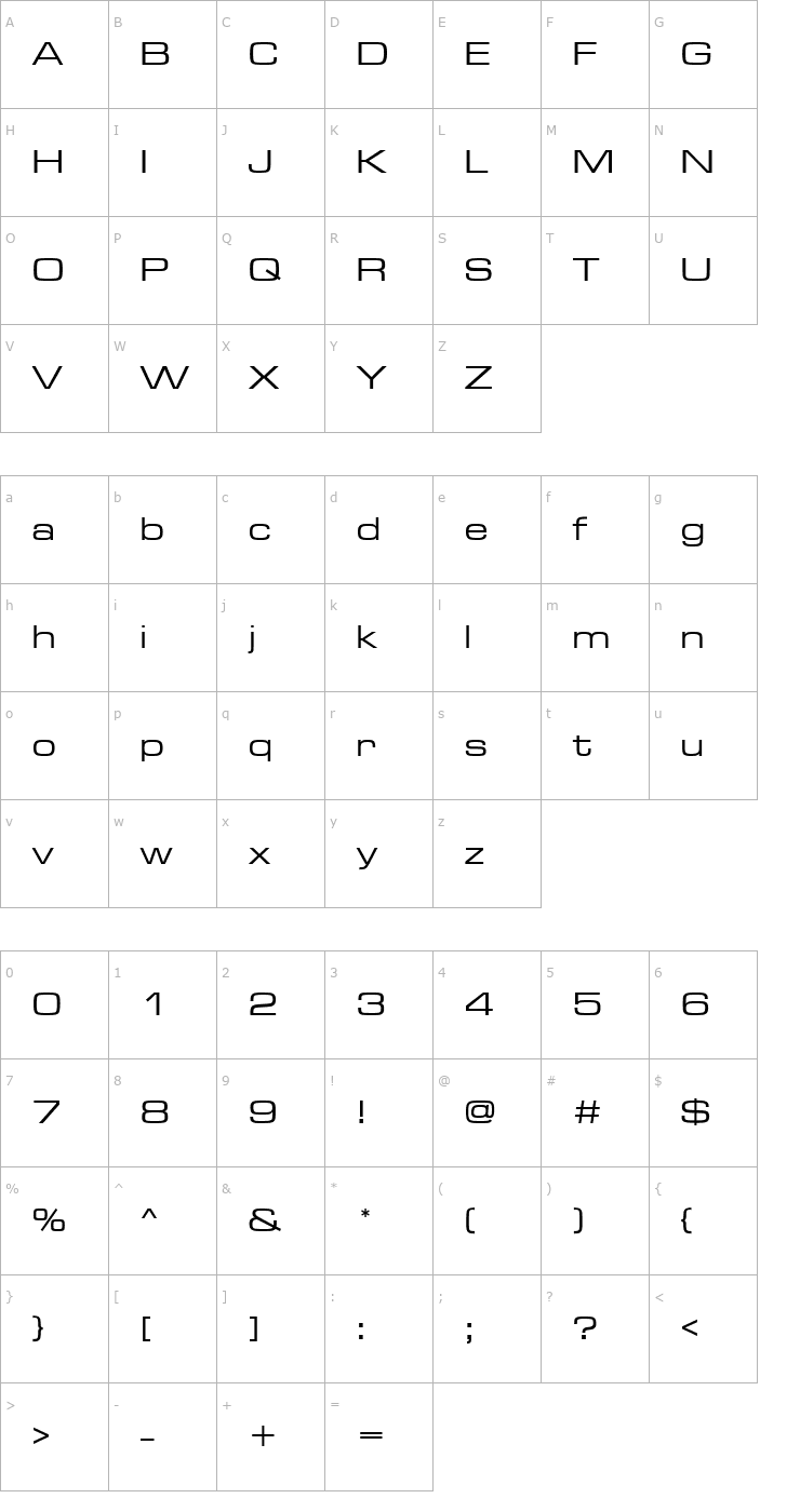 Character Map Microgramma_Becker_Med_Extd Font